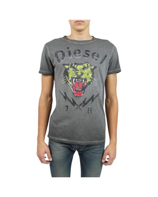 DIESEL Gray T Sons T Shirts Short Sleeve Tiger Print Casual Summer Cotton Tees for men