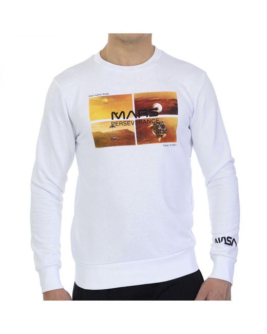 NASA White Basic Long-Sleeved Crew-Neck Sweatshirt Mars09S For for men