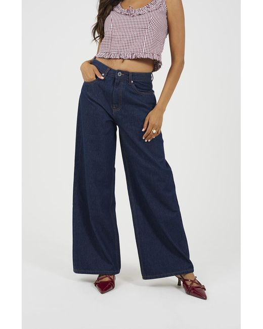 Brave Soul Blue Mid Rise Wide Leg Jeans