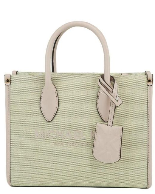 Michael Kors Natural Mirella Small Powder Blush Canvas Shopper Crossbody Handbag Purse
