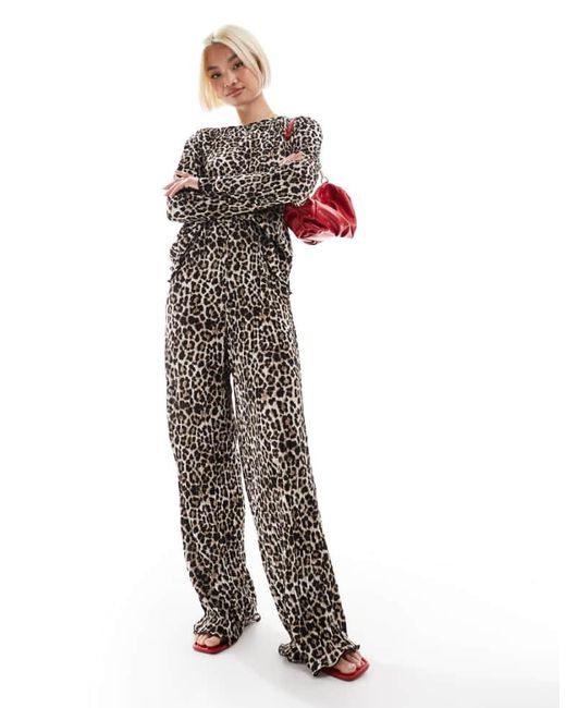 Pieces Multicolor Plisse Wide Leg Trouser Co-Ord