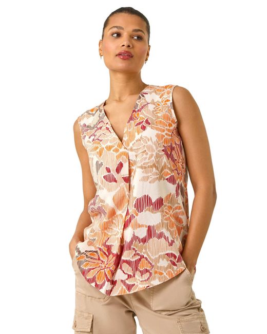 Roman Orange Floral Print V-Neck Vest Top