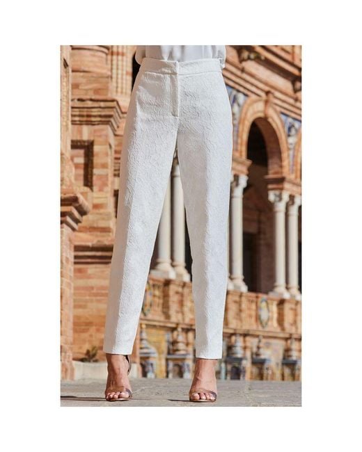 Sosandar Blue Ivory Premium Lace Detail Tuxedo Trousers