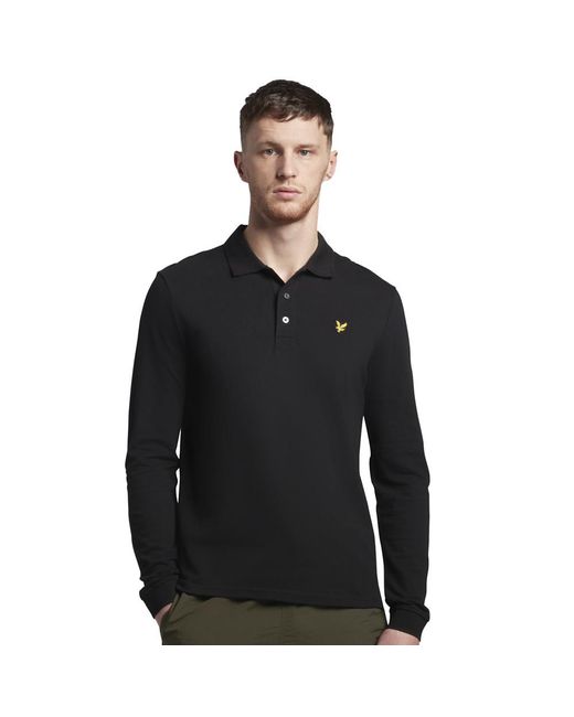 Lyle & Scott Black Long Sleeve Collared Polo Shirt for men