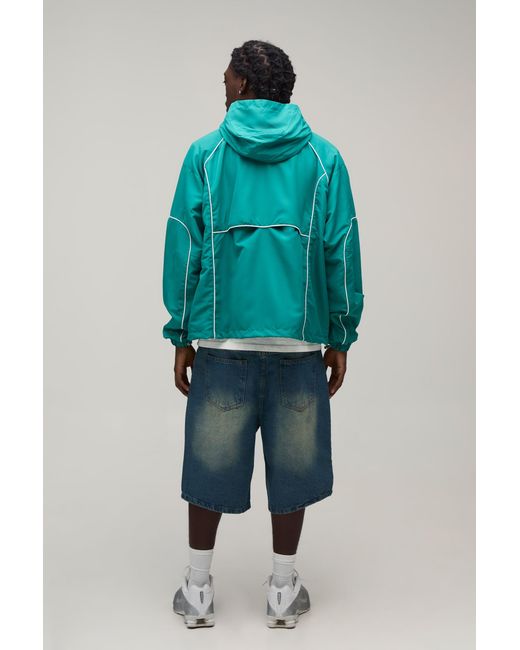 BoohooMAN Blue Regular Fit Piping Hooded Cagoule for men