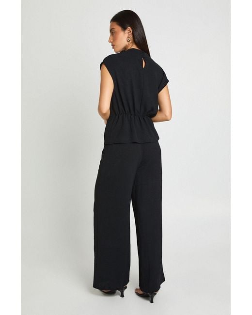 Boohoo Black Petite Hammered Knot Front Cowl Neck Blouse Wide Leg Trouser Co-Ord