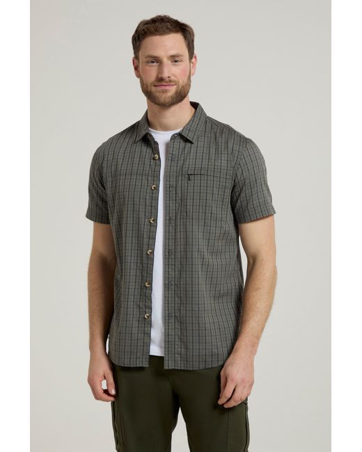 Mountain Warehouse Gray 'Holiday' Cotton Shirt Buttoned Breathable Summer Top for men
