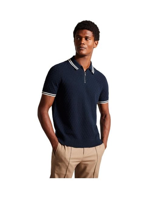 Ted Baker Blue Mahani Regular T Stitched Half Zip Polo Shirt for men