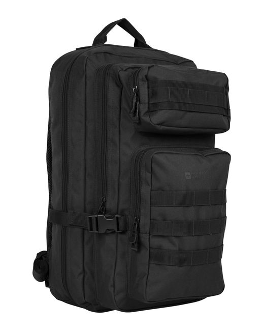 Mountain Warehouse Black 'Legion' Backpack With Rain Cover Emergency Whistle Spacious Hiking Rucksack