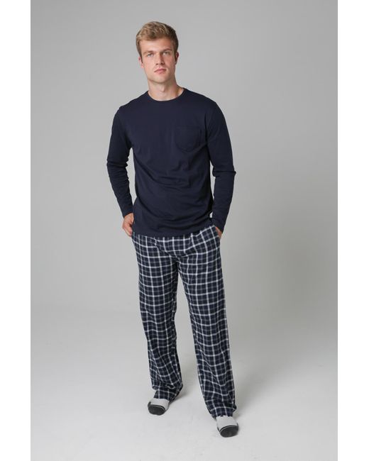 Tokyo Laundry Blue Dark Cotton Long Sleeve Pyjama Set for men