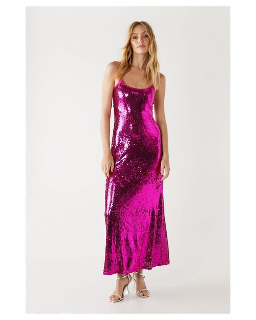 Warehouse Pink Sequin Cami Midi Dress