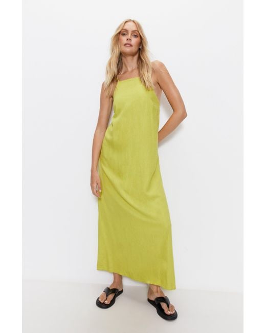 Warehouse Green Linen Strappy Maxi Dress