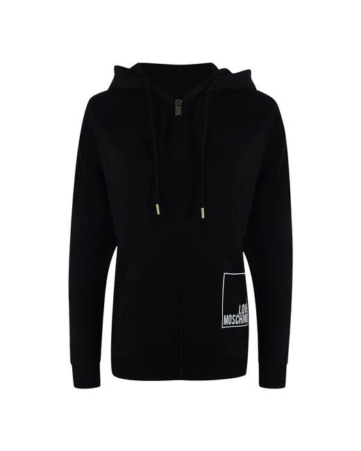 Moschino Black Love Zip Hoodie Small Boxed Logo Cotton