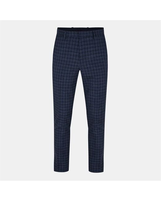 HUGO Blue Jeffery Plaid Patterned Slim Fit Chinos for men