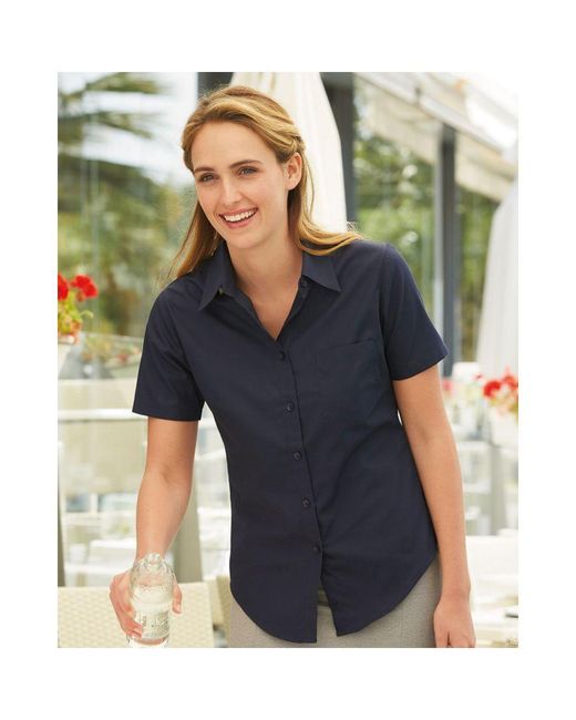 Russell Black Collection Ladies/ Short Sleeve Poly-Cotton Easy Care Poplin Shirt