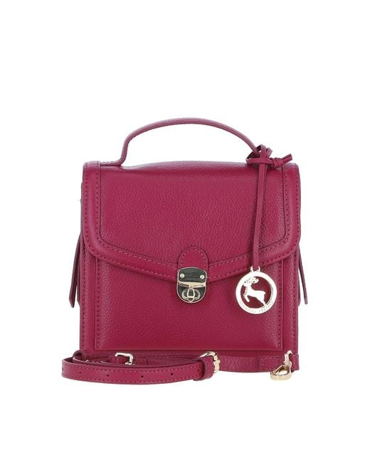 Ashwood Leather Purple Compact Handbag With Detachable Crossbody Strap