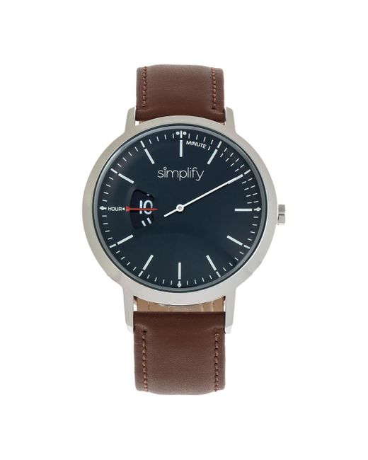 Simplify Blue The 6500 Leather-Band Watch
