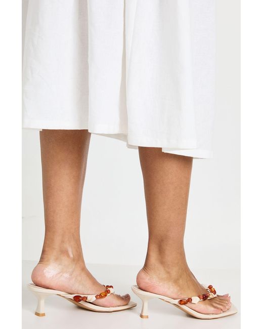Boohoo White Beaded Detail Toe Post Heeled Mules