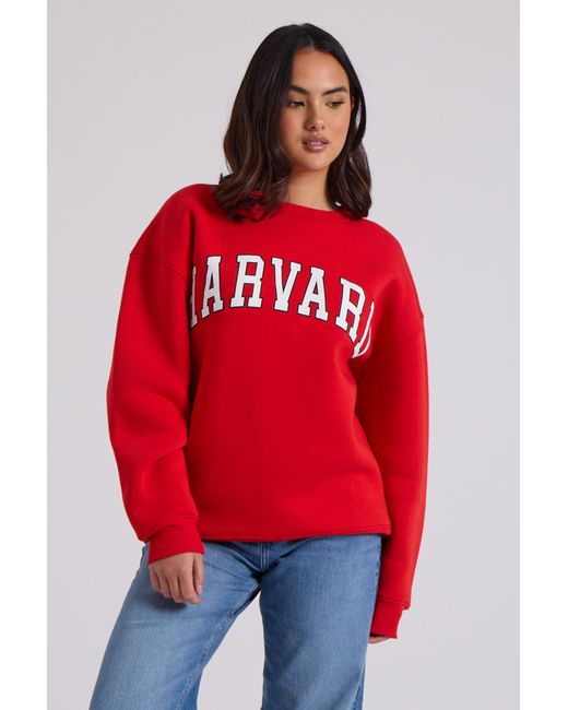 Urban Bliss Red Harvard Oversized Sweatshirt