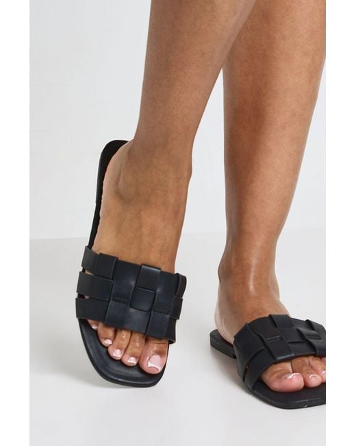 Boohoo White Woven Square Toe Sliders