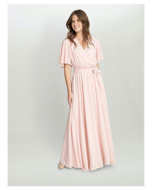 Gina Bacconi Pink Crissy Maxi Dress With Cape Sleeve