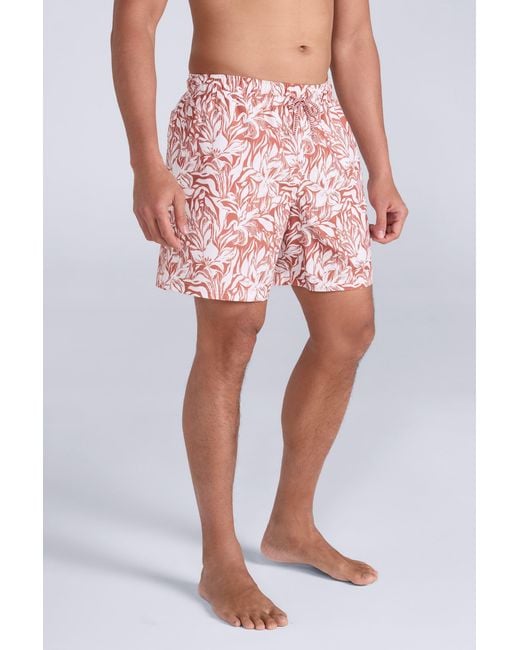 Mountain Warehouse Pink 'Aruba' Printed Swim Shorts Drawstring Quick Drying Swimming Trunks for men