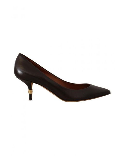 Dolce & Gabbana Brown Leather Kitten Mid Heels Pumps Shoes