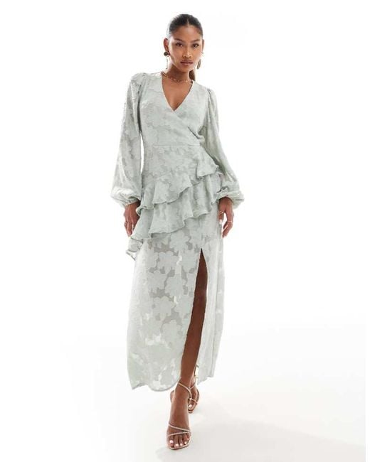In The Style Green X Perrie Sian Wrap Asymmetric Ruffle Maxi Dress