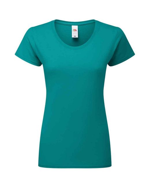 Fruit Of The Loom Green Ladies Fit Ringspun Premium Tshirt (Ocean) Cotton
