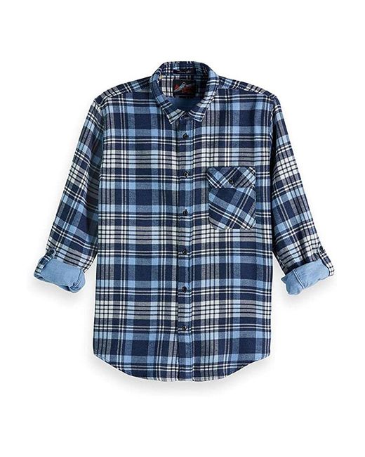 Scotch & Soda Blue Long Sleeve Checkered Shirt 145422 0218 Cotton for men