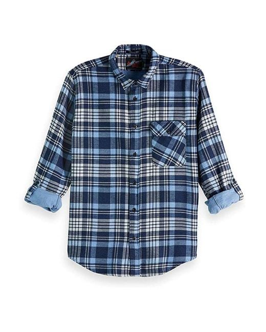 Scotch & Soda Blue Long Sleeve Checkered Shirt 145422 0218 Cotton for men
