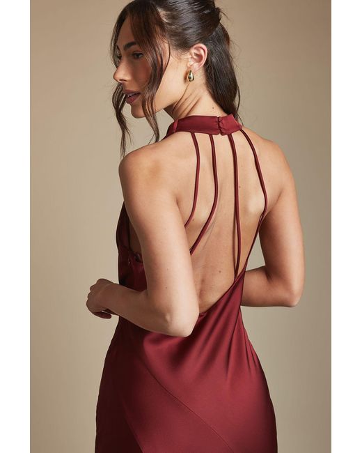 Oasis Multicolor Cowl Halterneck Satin Maxi Bridesmaid Dress