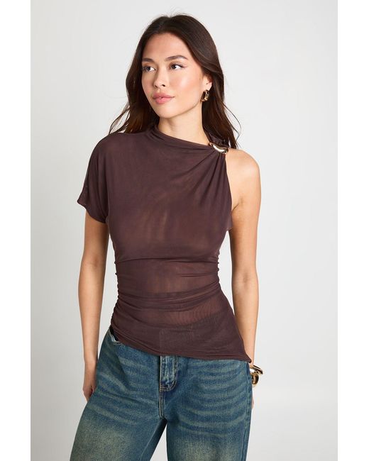 Boohoo Purple Asymmetric Trim Shoulder Detail Top