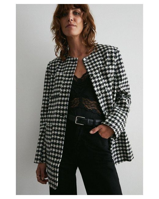 Warehouse Multicolor Dogstooth Tweed Long Line Jacket