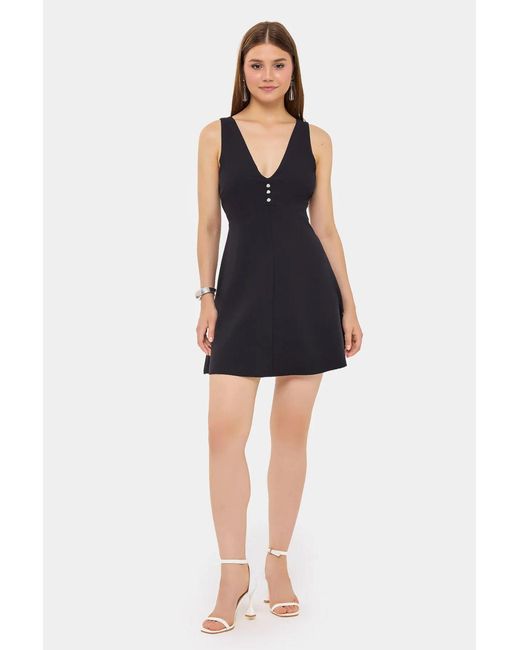 Hiccup Blue Cotton V-Neck Cut-Out Buttoned Detail Mini Dress