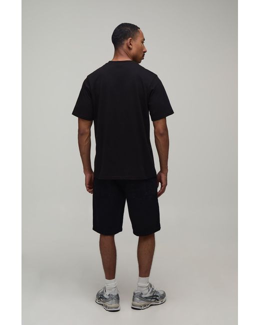 BoohooMAN Black Relaxed Badge Applique Denim Shorts for men