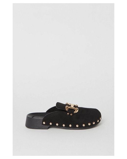 Faith Black Mon Snaffle Detail Studded Closed Toe Clog Mules