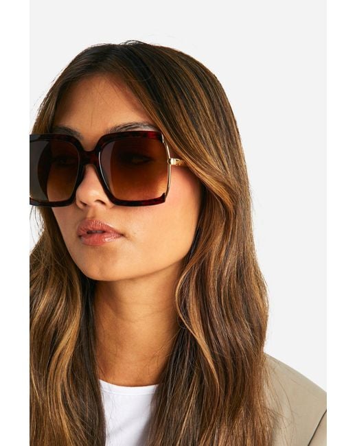 Boohoo Brown Square Tortoise Shell Oversized Sunglasses
