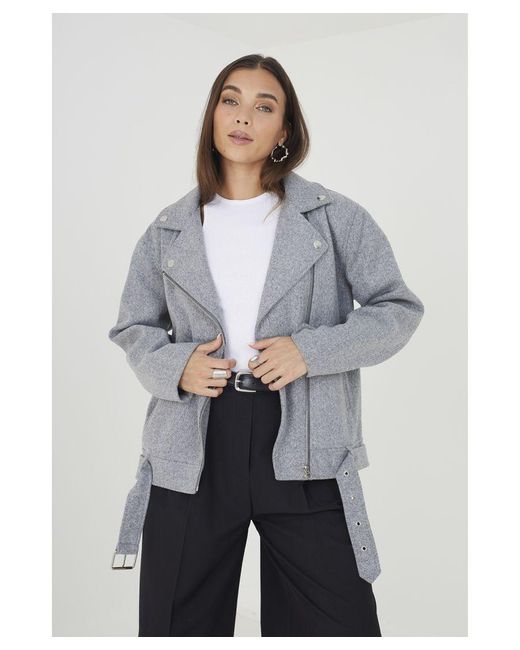 Brave Soul Gray 'Yasmin' Faux Wool Oversized Biker Style Jacket
