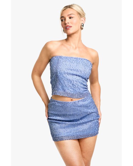 Boohoo Blue Sequin Micro Mini Skirt