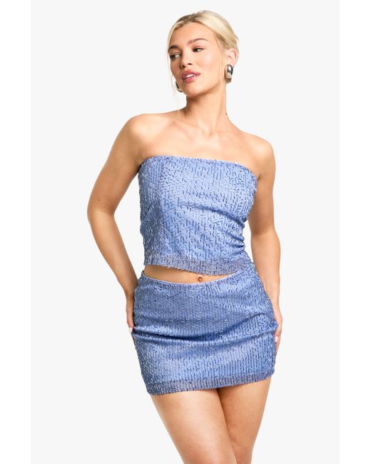 Boohoo Blue Sequin Micro Mini Skirt