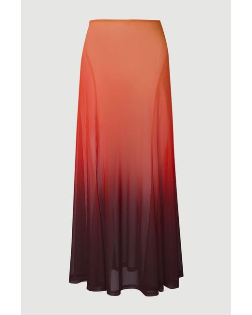 Karen Millen Red Ombre Sunset Mesh Godet Maxi Skirt