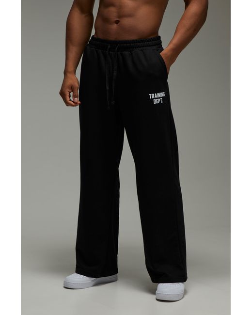 BoohooMAN Black Training Dept Wide Leg Loopback Jogger for men