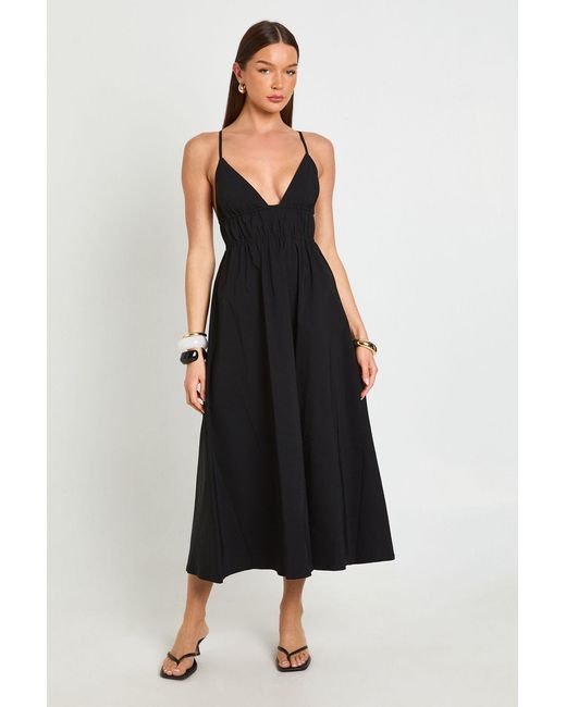 Boohoo Black Bengaline Elasticated Waist Detail Cross Back Midaxi Dress