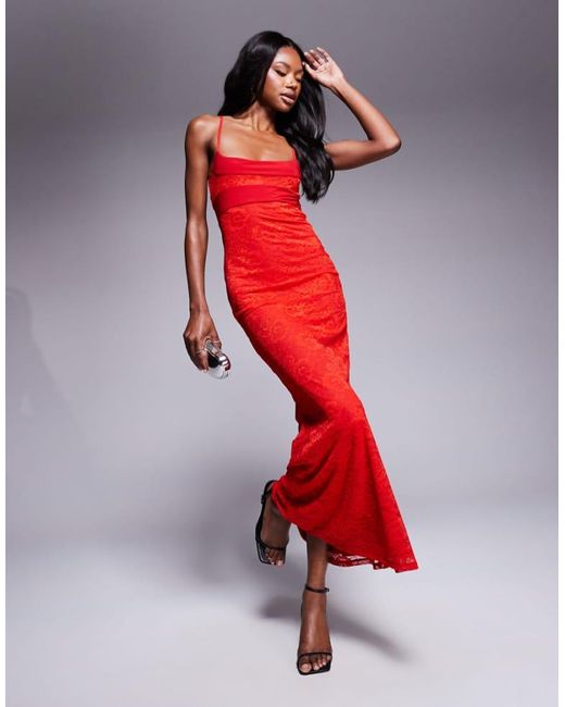 ASOS Red Sleeveless Scoop Cami Lace Maxi Dress