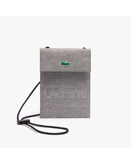 Lacoste Gray Neocroc Canvas Smartphone Neck Pouch for men