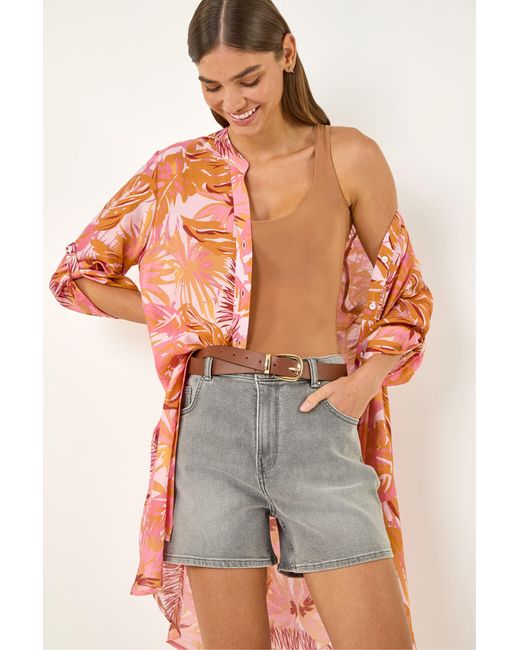 Roman Pink Abstract Print Longline Blouse