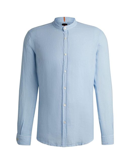 Boss Blue Band Collar Long Sleeve Regular Fit Shirt for men