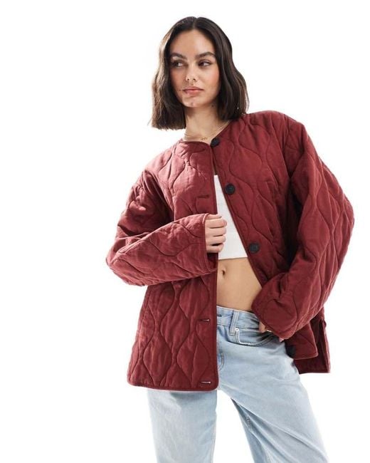 ASOS Red Dolphin Hem Collarless Quilted Jacket