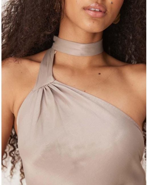 ASOS Natural Satin Tie Neck Detail Maxi Slip Dress
